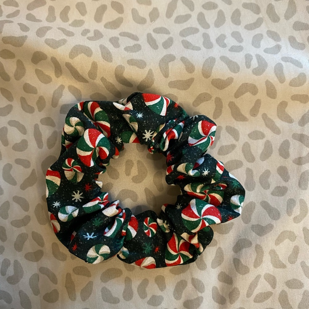 Handmade green glitter peppermints scrunchie